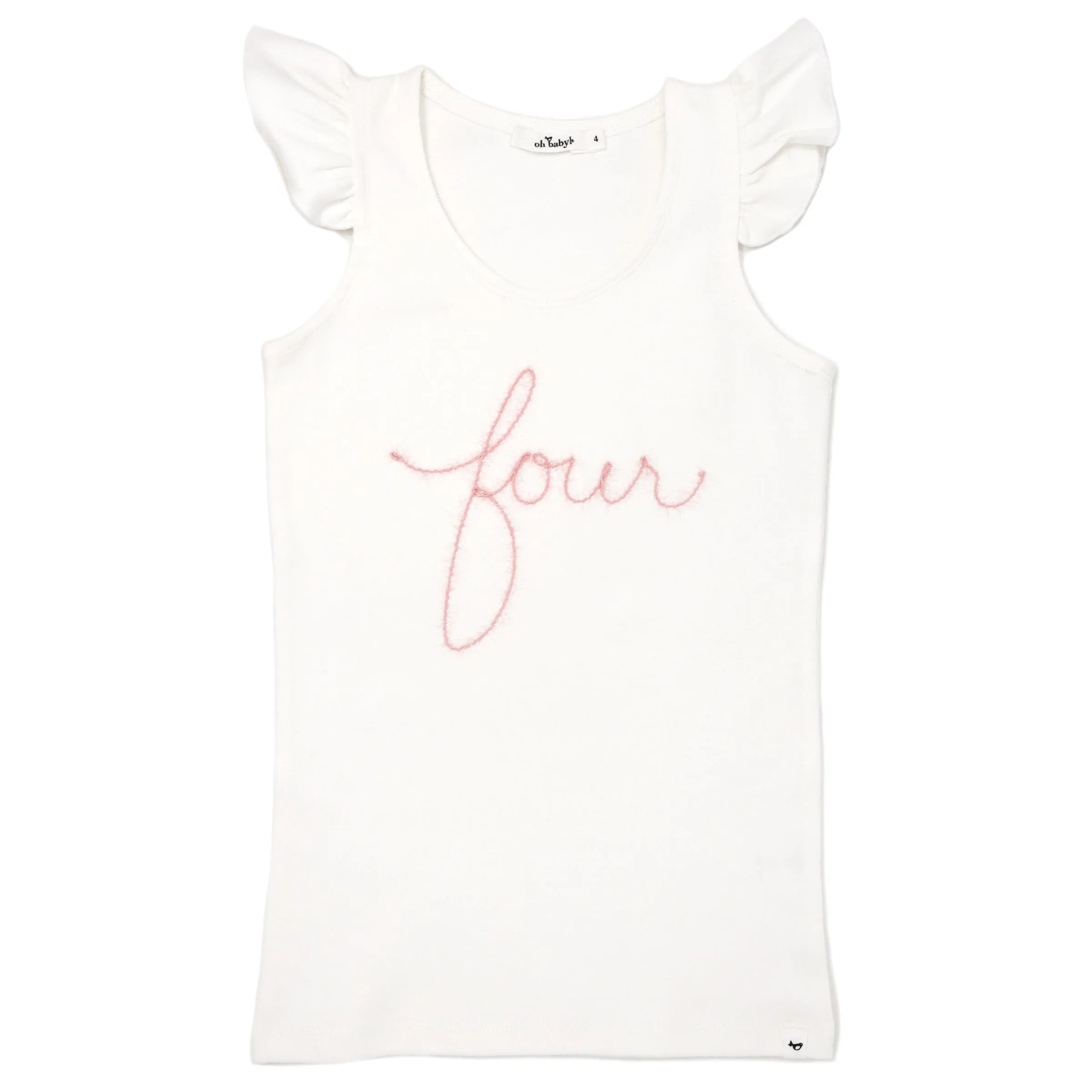 oh baby! four Birthday Pink Eyelash Cotton Baby Rib Flutter Sleeve Tank - Cream