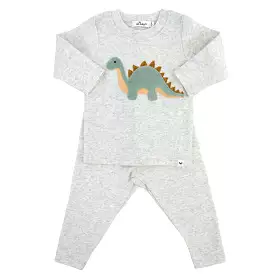 oh baby! Two Piece Set - Dinosaur Applique - Heather Gray