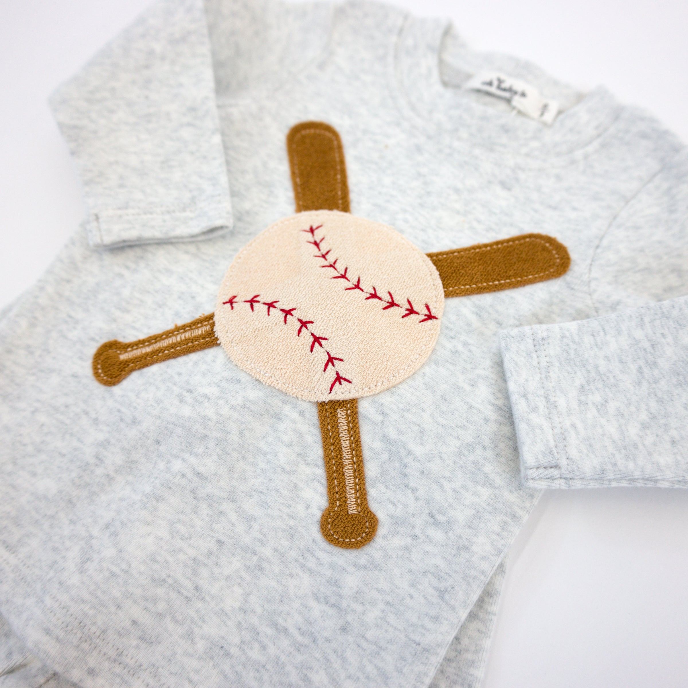 oh baby! Two Piece Set - Vintage Baseball Applique - Heather Gray