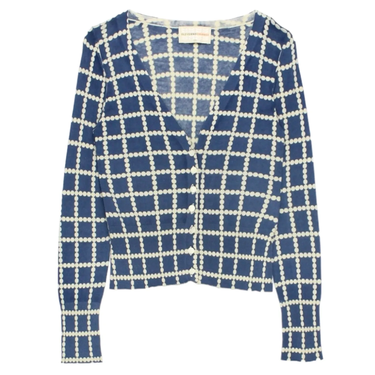 Olive & Orange Blue White Dot Grid Cardigan