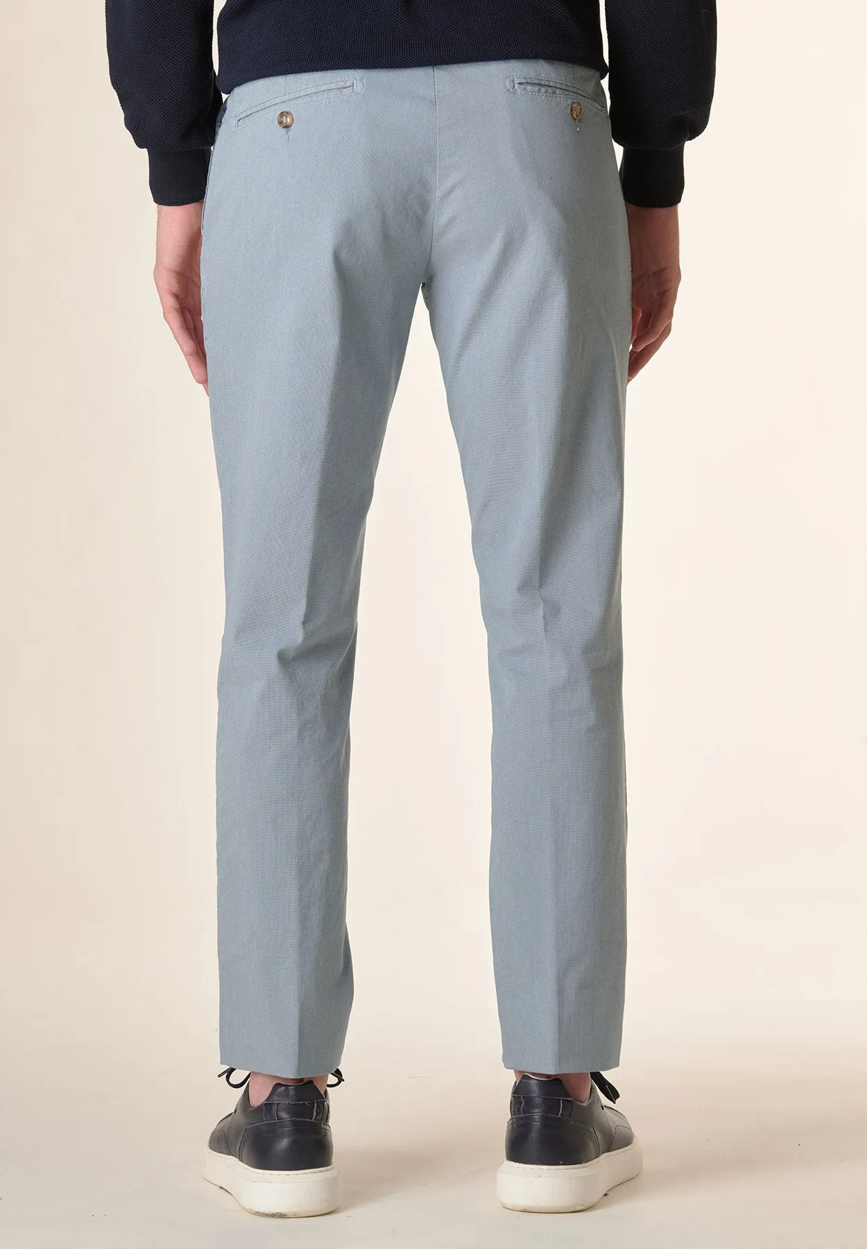 Pantalone azzurro microarmatura cotone stretch regular fit