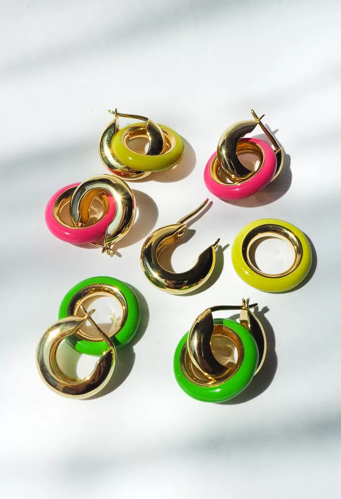 Pave Interlock Hoops-Bright Green