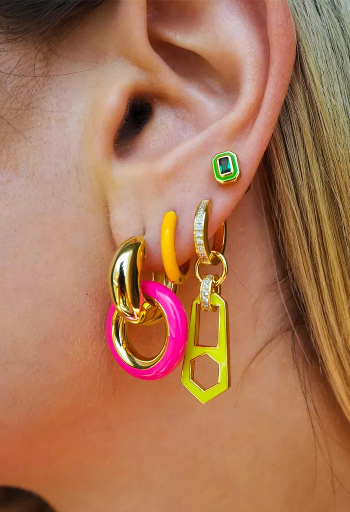 Pave Interlock Hoops-Hot Pink