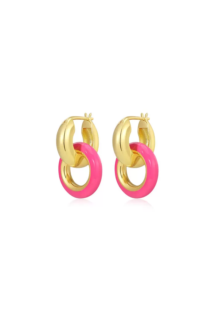 Pave Interlock Hoops-Hot Pink