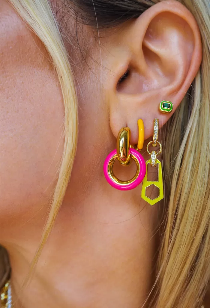 Pave Interlock Hoops-Hot Pink