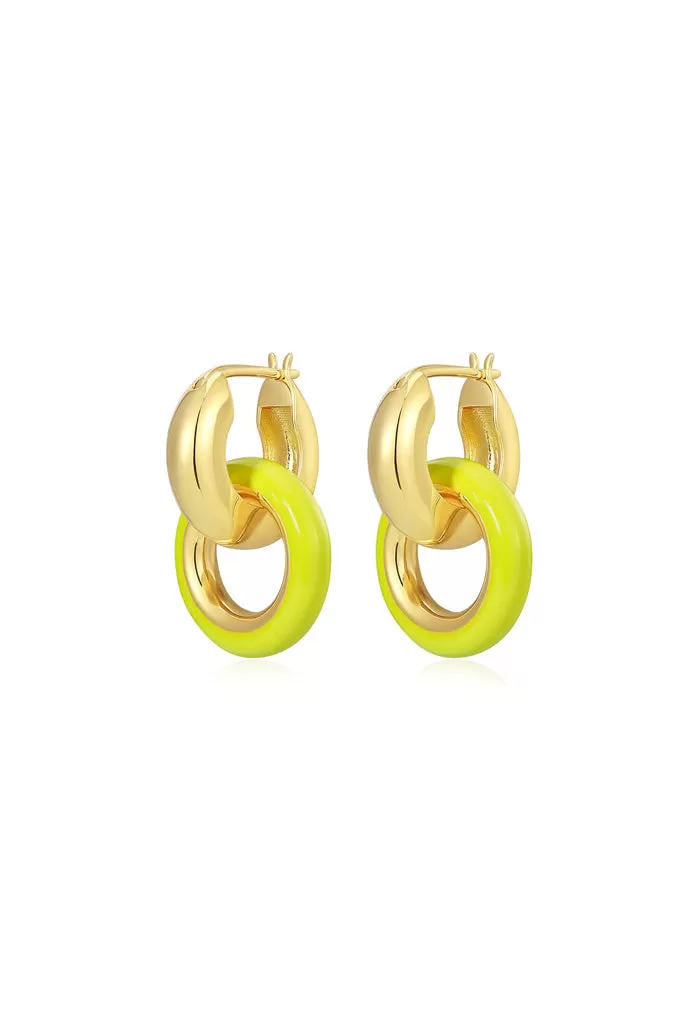 Pave Interlock Hoops-Neon Yellow