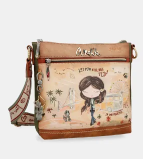 Peace & Love camel square crossbody bag