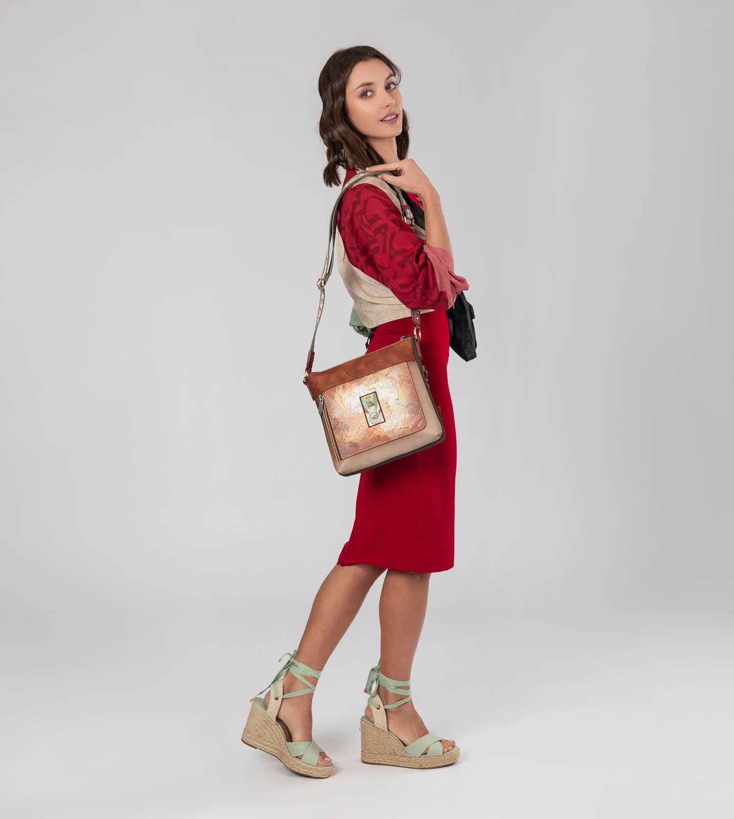 Peace & Love camel square crossbody bag