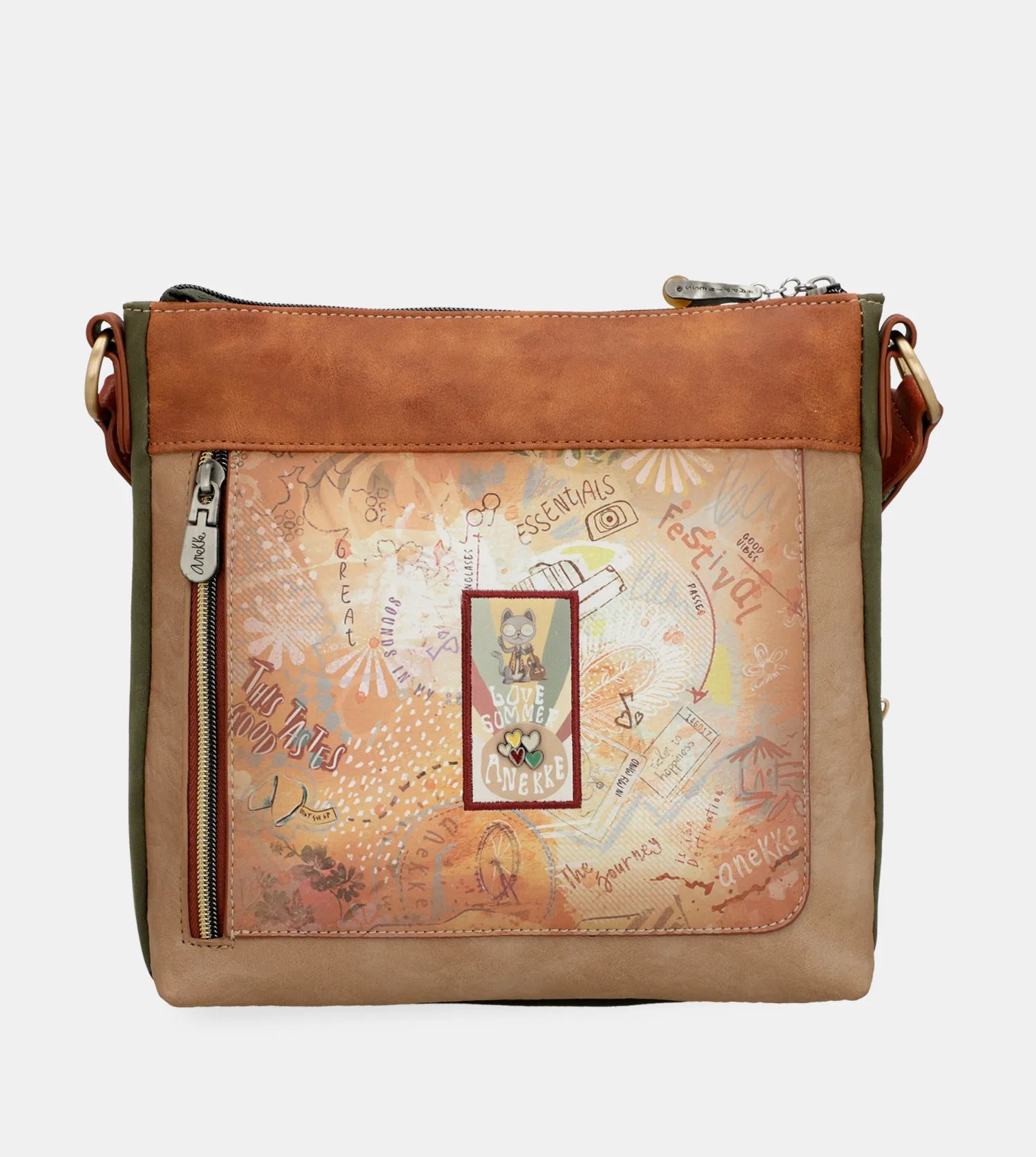 Peace & Love camel square crossbody bag