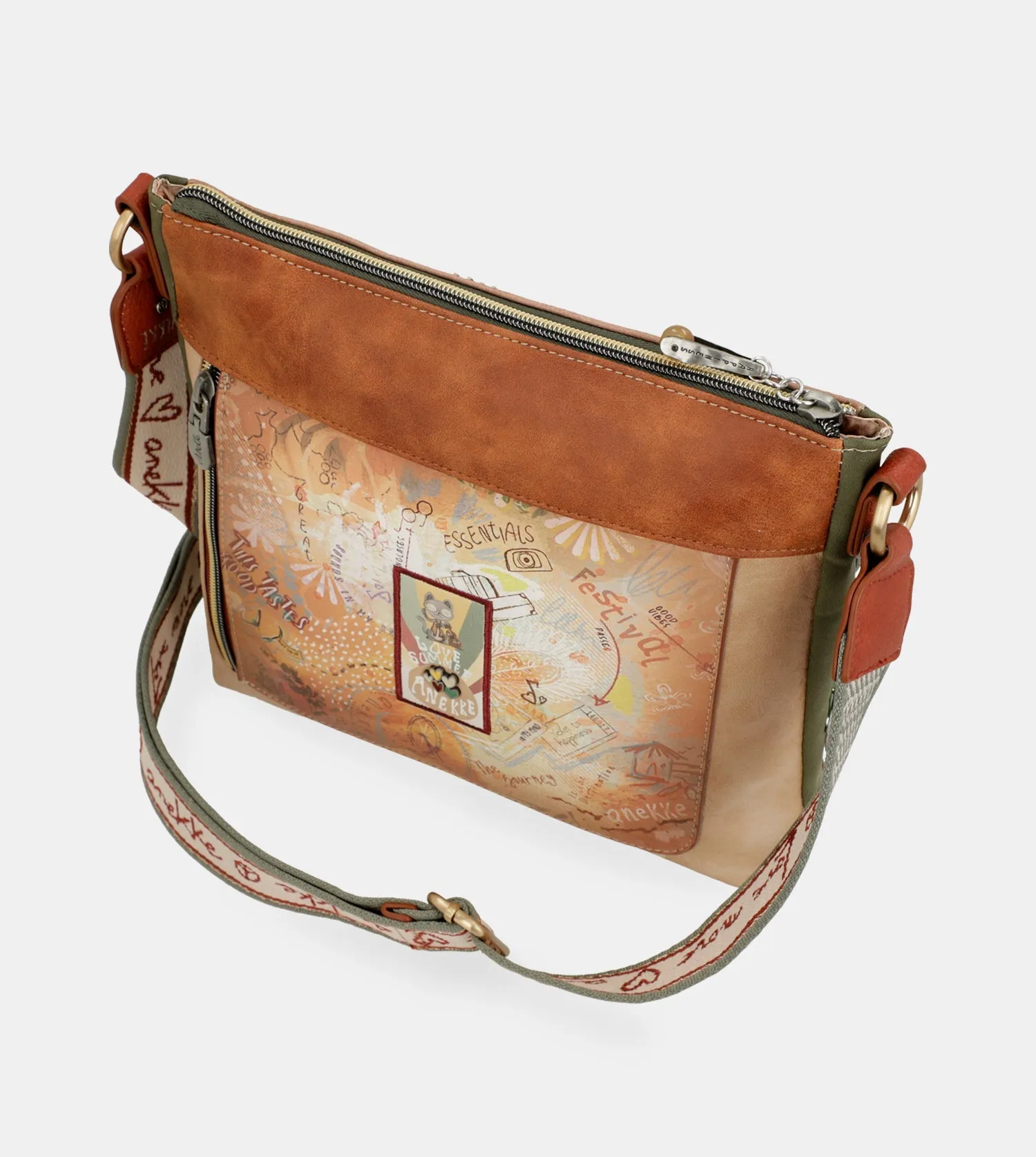 Peace & Love camel square crossbody bag