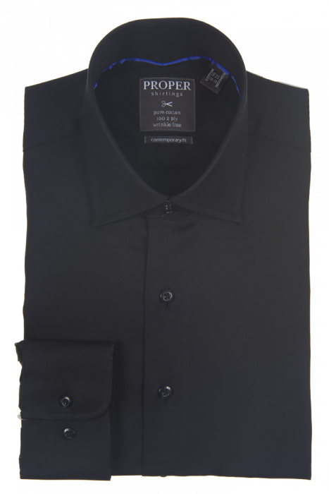 PROPER SHIRTINGS BLACK CONTEMPORARY FIT REGULAR CUFF P720ET0R-BLK