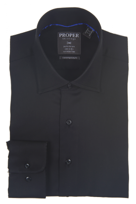 PROPER SHIRTINGS BLACK CONTEMPORARY FIT REGULAR CUFF P720ET0R-BLK