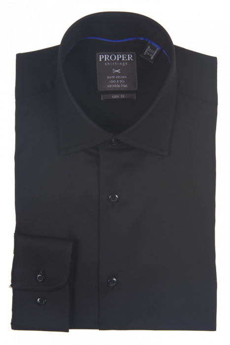 PROPER SHIRTINGS BLACK SLIM FIT REGULAR CUFF P720TTSR-BLK