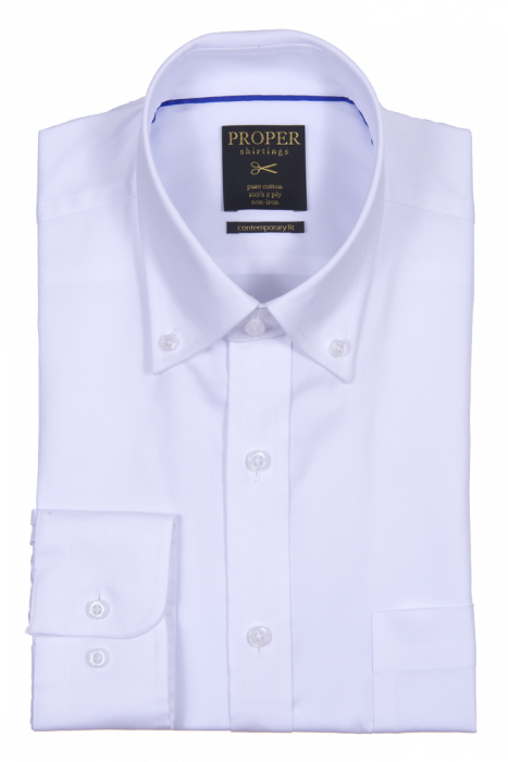 PROPER SHIRTINGS WHITE CONTEMPORARY FIT REGULAR CUFF N100CC0R-WHT