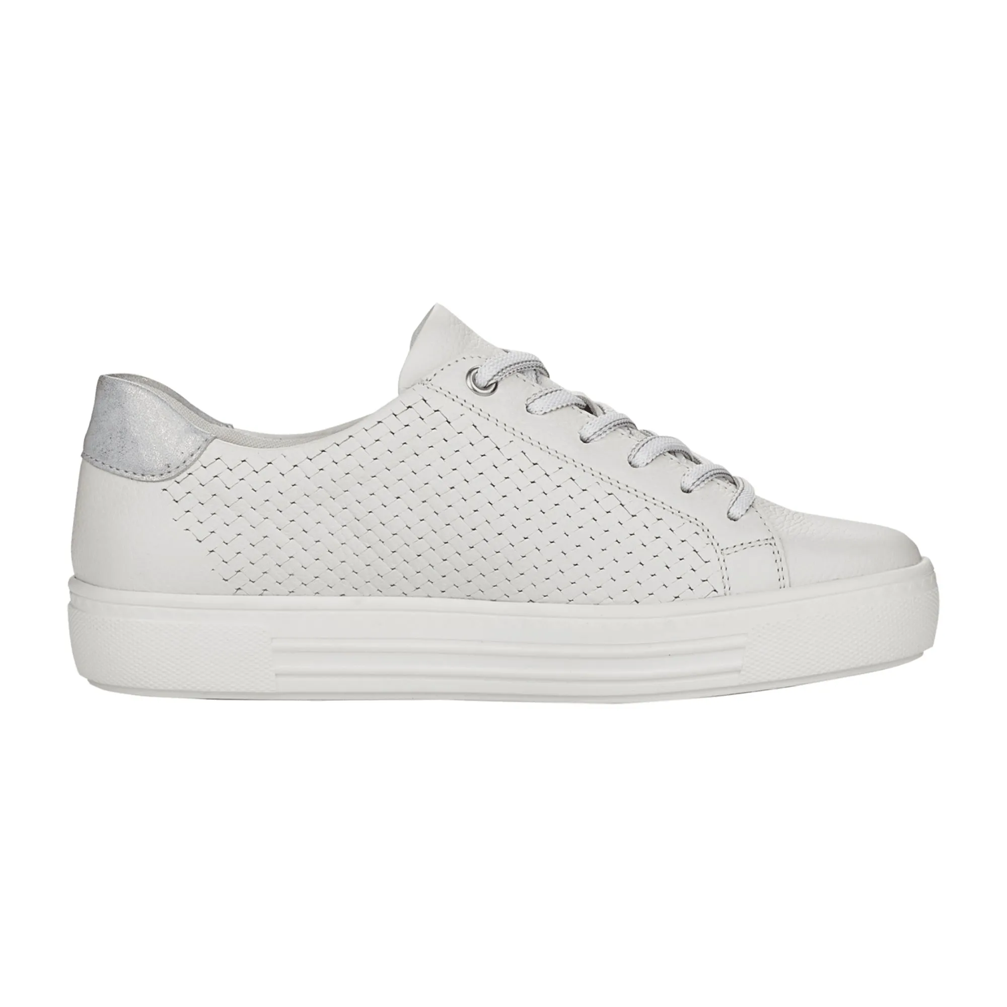 Remonte Women's White Leather Sneakers with Color Accents and Softfoam Insole