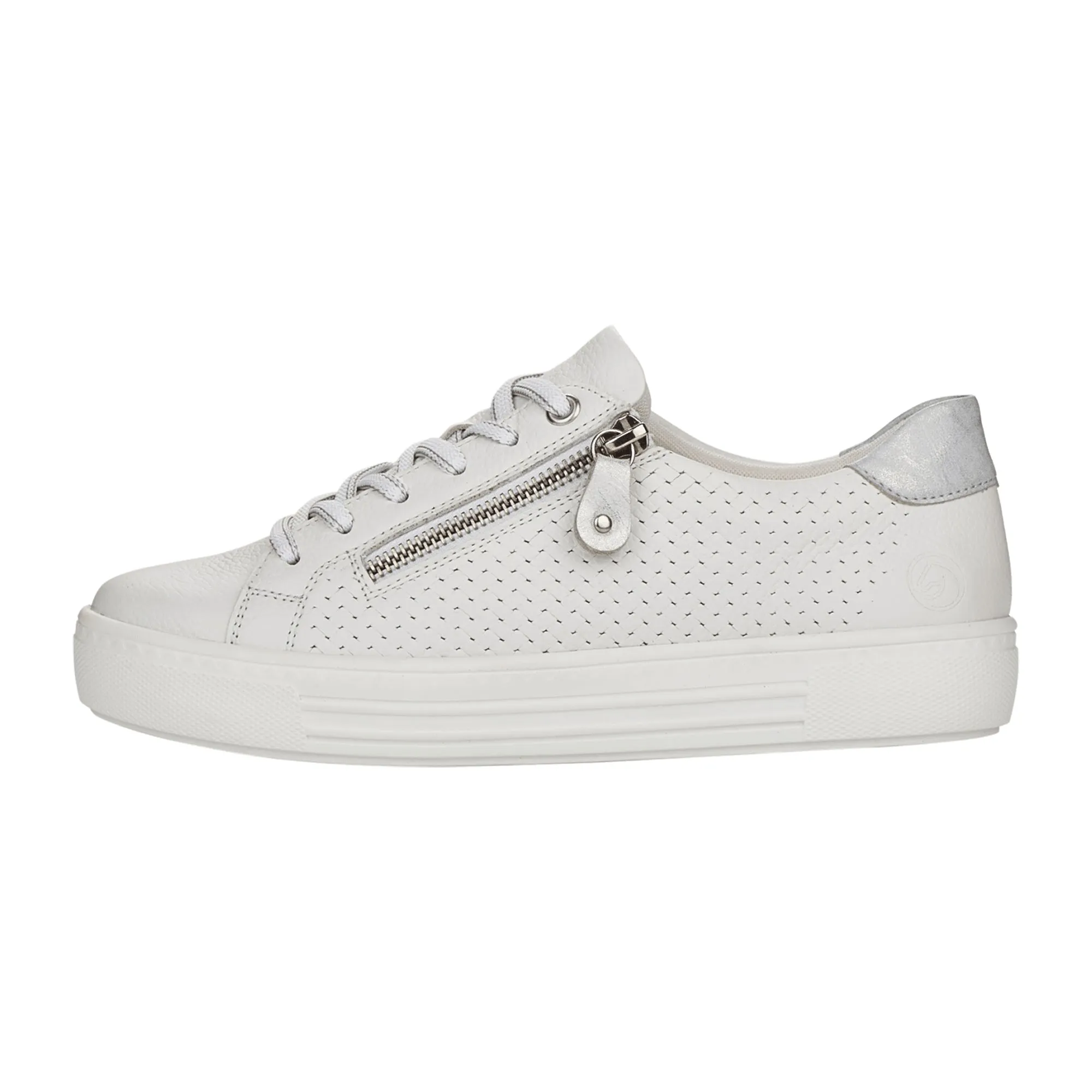 Remonte Women's White Leather Sneakers with Color Accents and Softfoam Insole