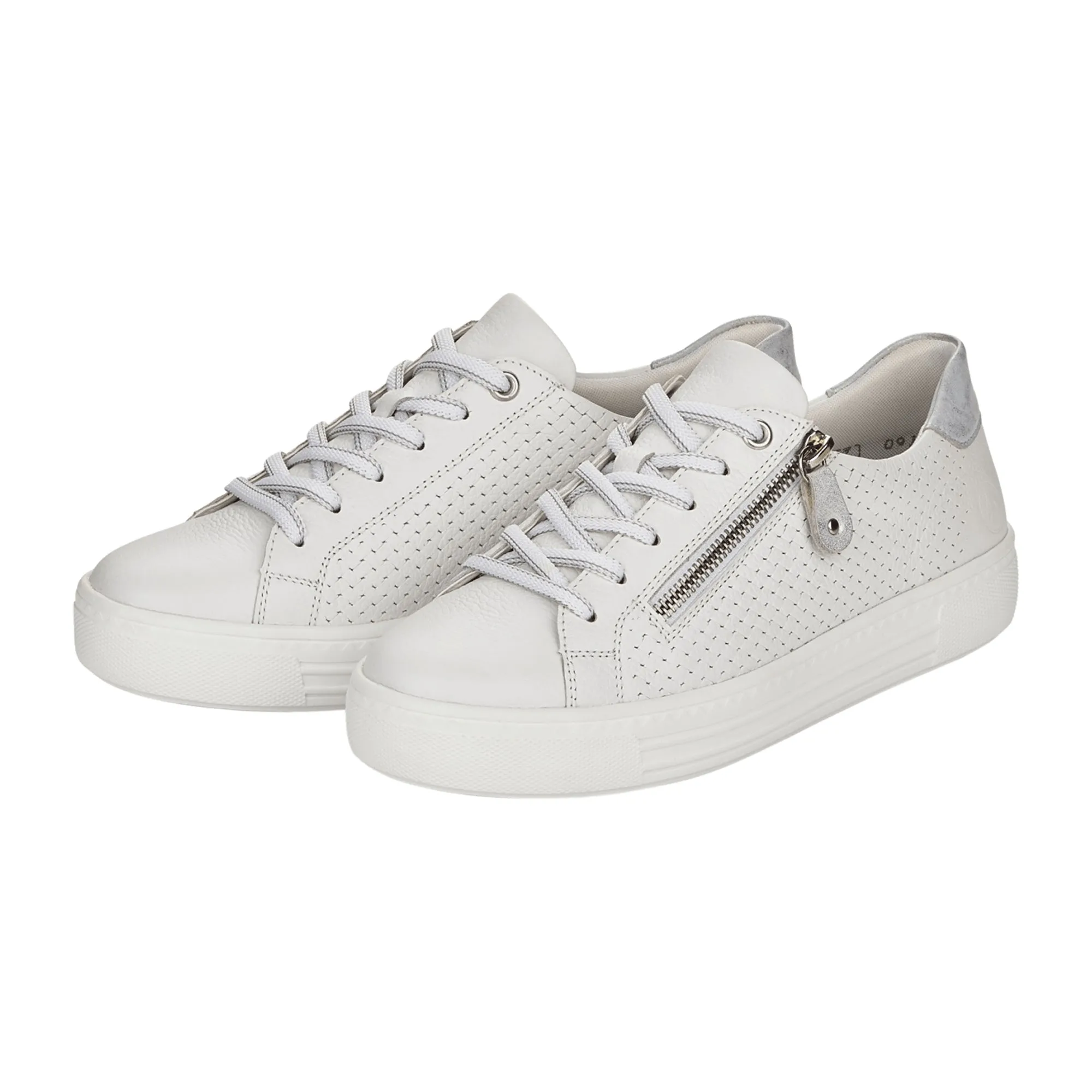 Remonte Women's White Leather Sneakers with Color Accents and Softfoam Insole