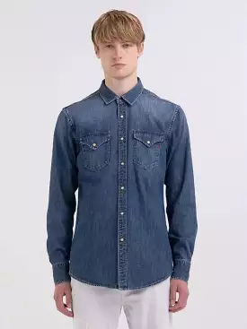 Replay PE24 Camicia Regular Fit in Denim Medium Blue Man