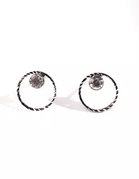 Rhodium Mini Circle Dia Stud Earrings