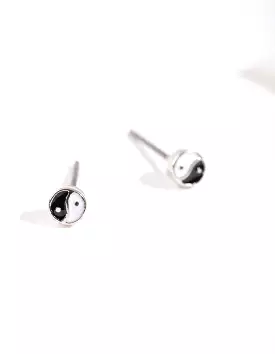 Rhodium Mini Yin-Yang Stud Earrings