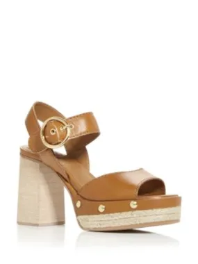 SEE BY CHLOE Womens Beige 1.5 Plarfrom Padded Studded Viviane Round Toe Block Heel Buckle Leather Heeled