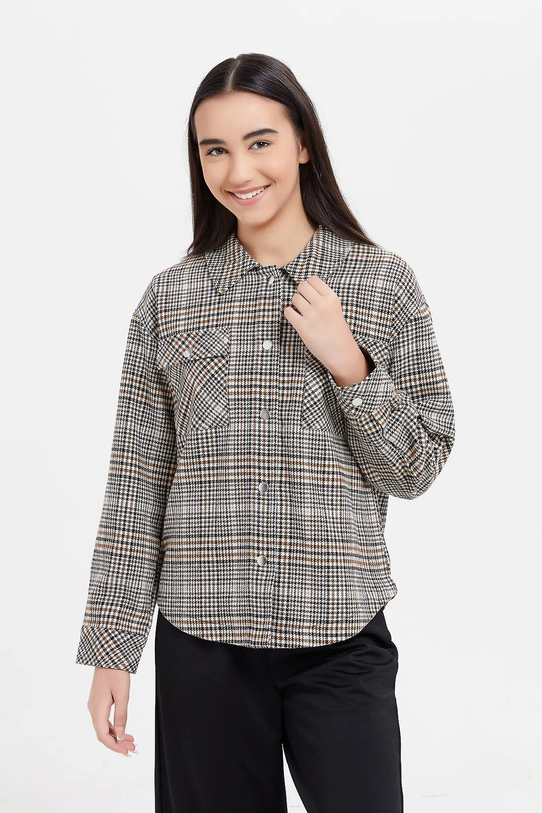 Senior Girls Brown Checkered Jacket