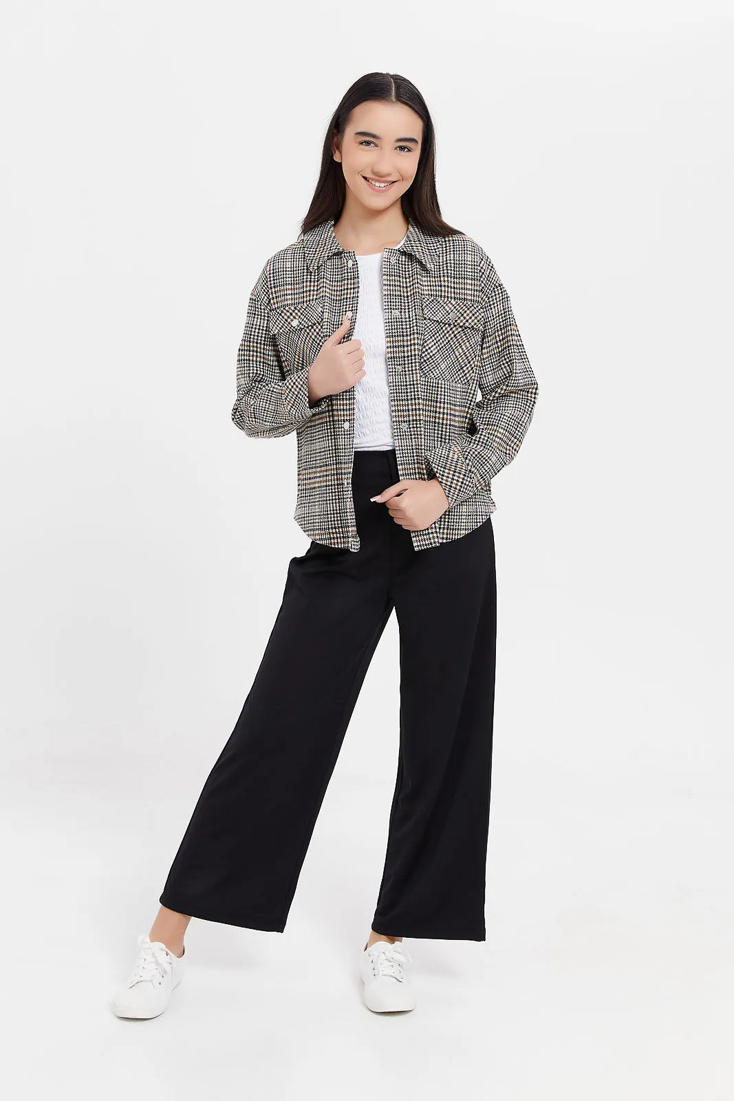 Senior Girls Brown Checkered Jacket