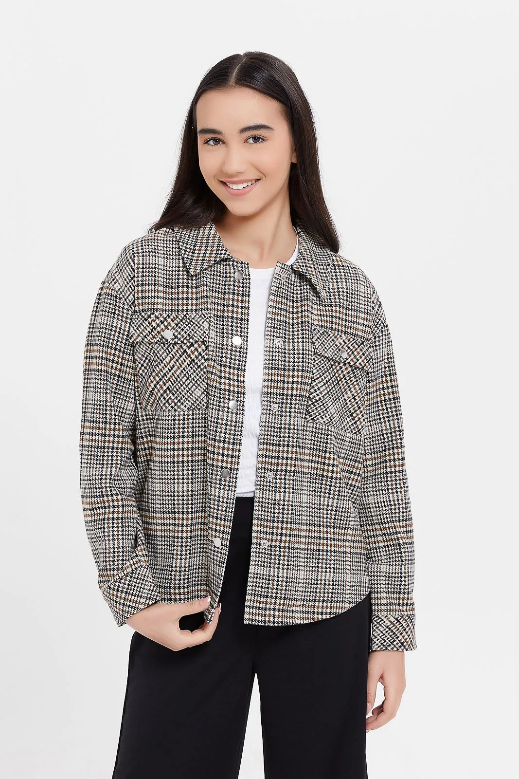 Senior Girls Brown Checkered Jacket