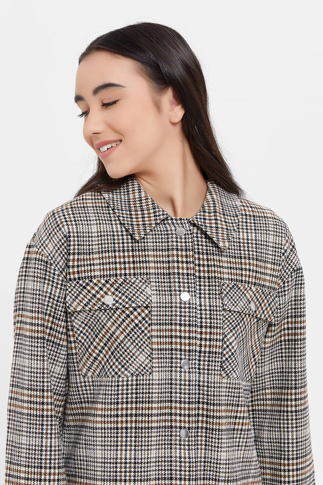 Senior Girls Brown Checkered Jacket