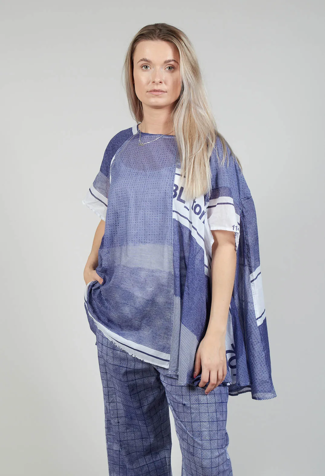 Short Sleeve Cotton Top in Azur Print