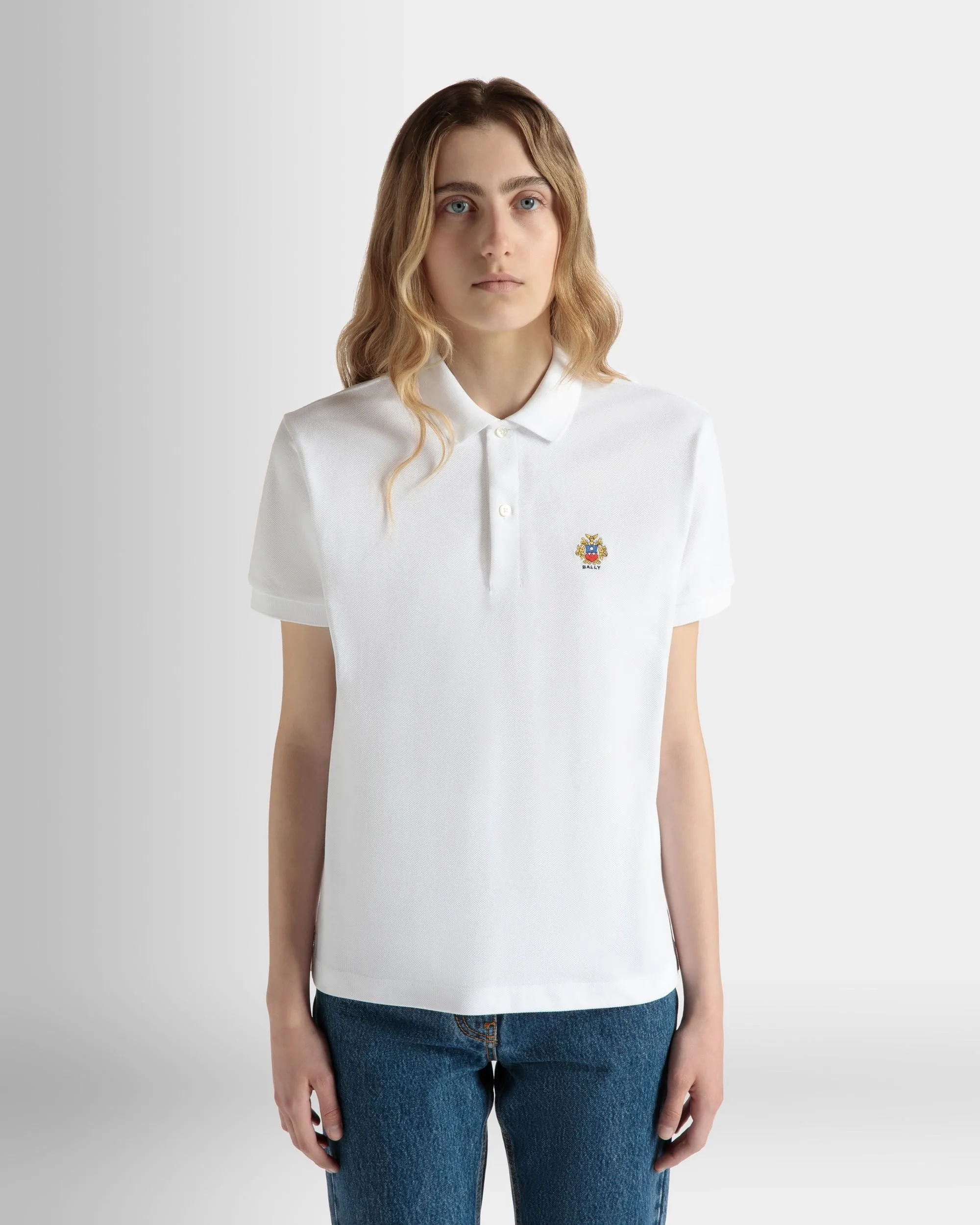 Short Sleeve Polo in White Cotton 