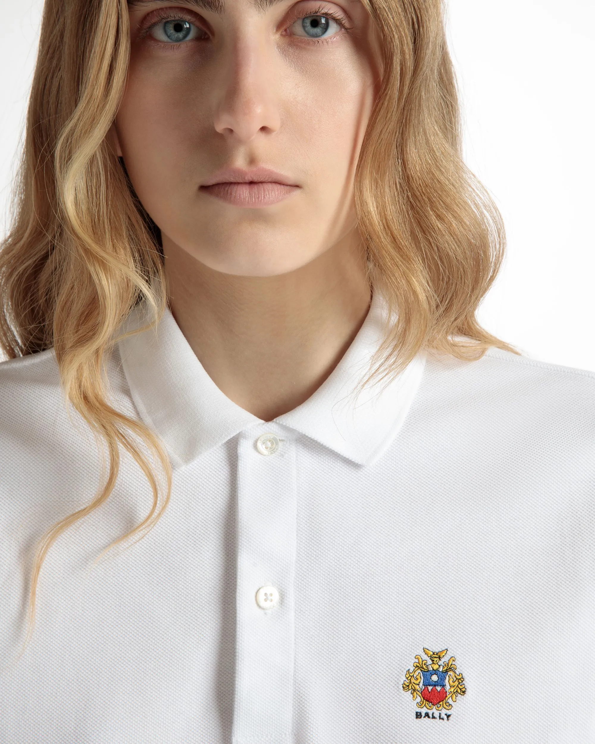 Short Sleeve Polo in White Cotton 