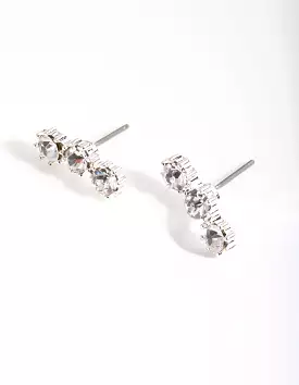 Silver 3 Crystal Crawler Stud Earrings