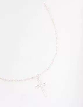 Silver Classic Cross Ball Chain Necklace