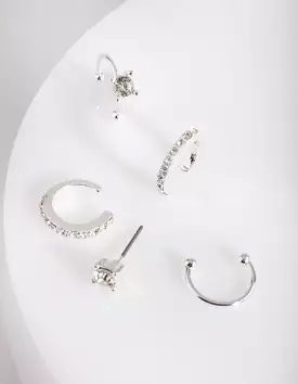 Silver Classic Diamante Ear Stack