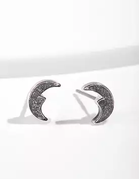 Silver Glitter Moon Stud Earrings