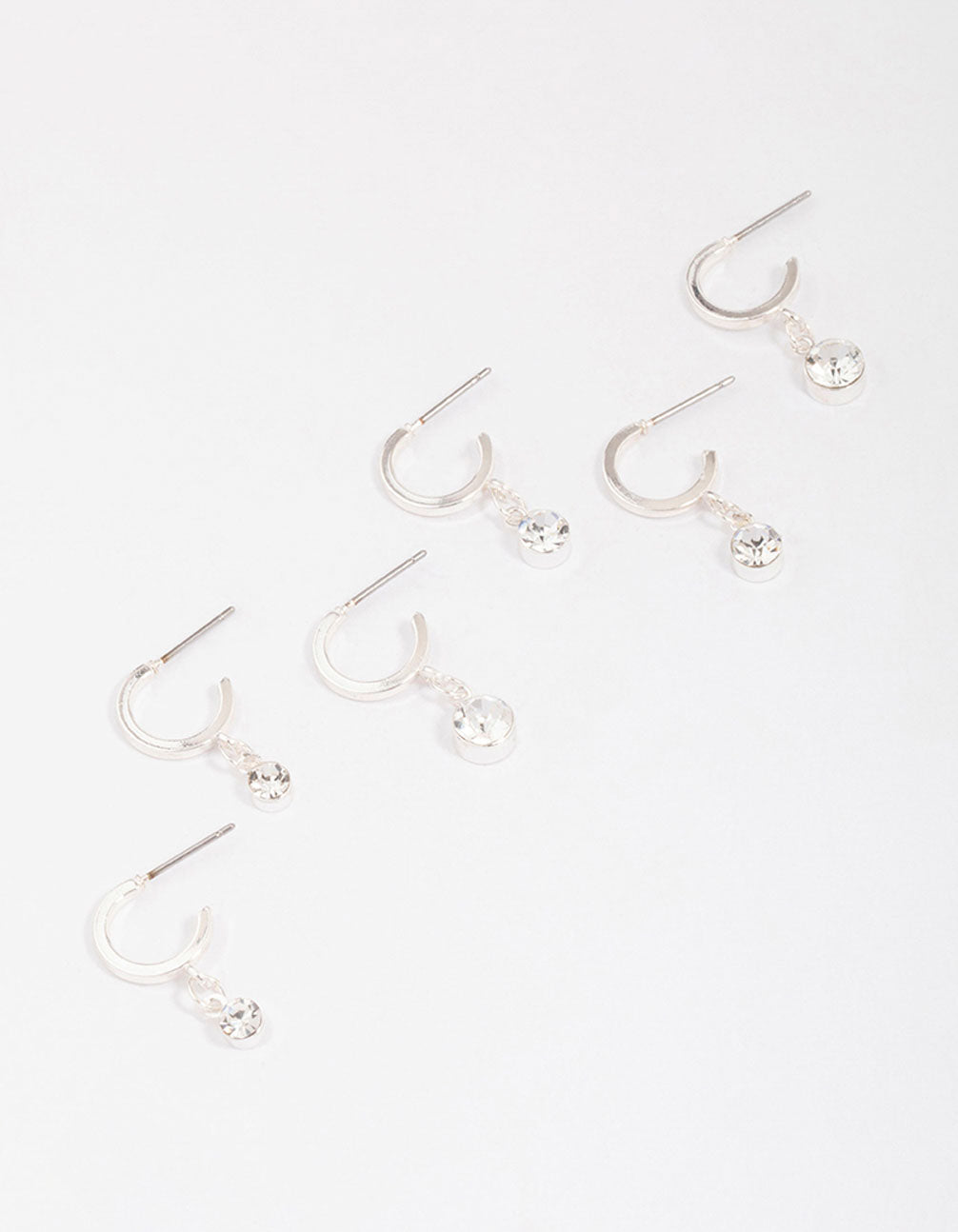 Silver Graduating Diamante Drop Huggie Earring 3-Pack