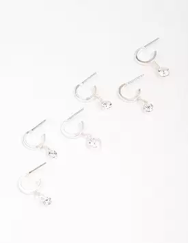 Silver Graduating Diamante Drop Huggie Earring 3-Pack