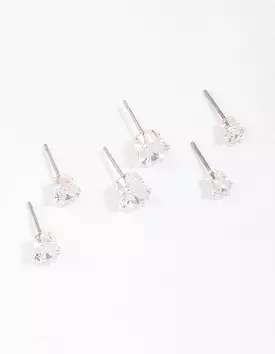 Silver Graduating Diamante Stud Earring 3-Pack