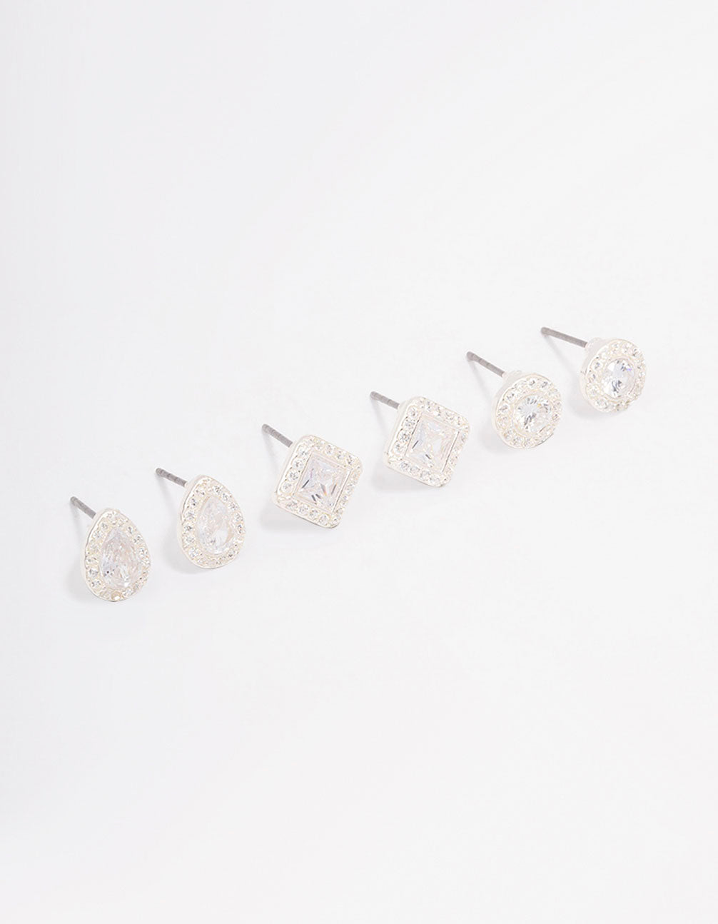 Silver Mixed Cubic Zirconia Stud Earring 3-Pack