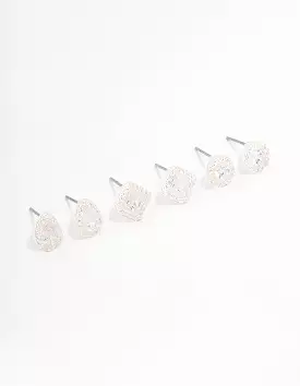 Silver Mixed Cubic Zirconia Stud Earring 3-Pack