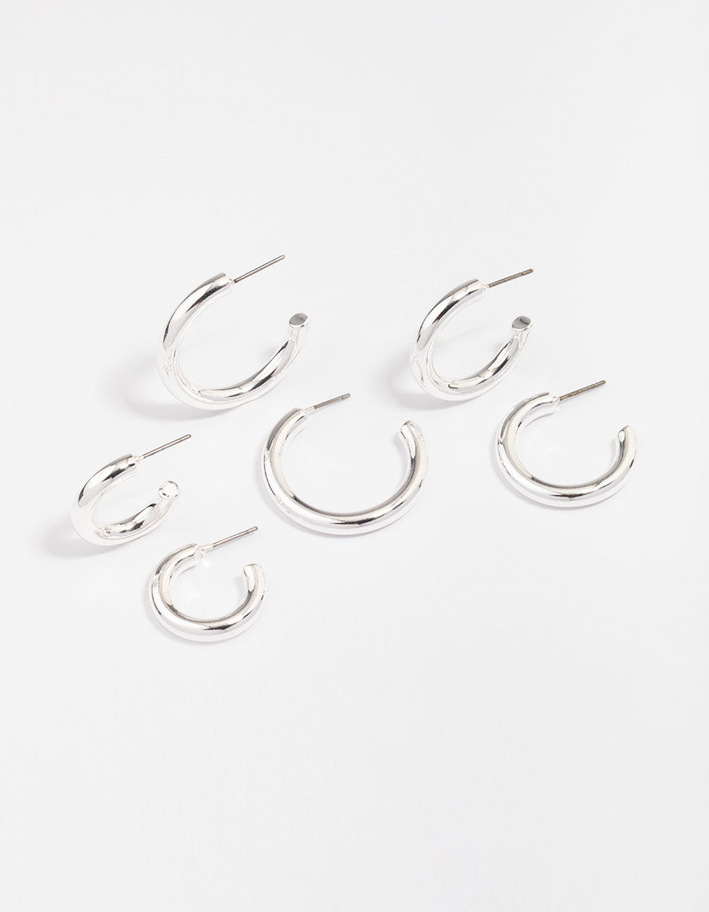 Silver Plated Chunky Modern Hoop Earring 3-Pack