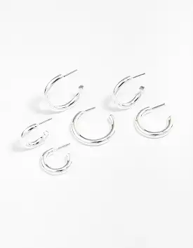 Silver Plated Chunky Modern Hoop Earring 3-Pack