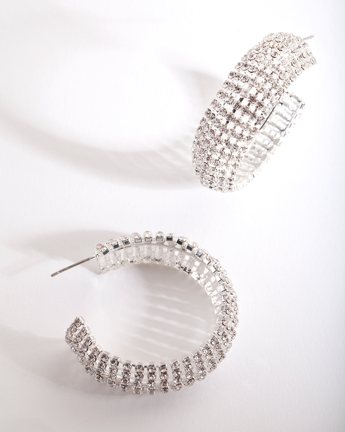 Silver Thick Diamante Hoop Earrings