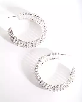 Silver Thick Diamante Hoop Earrings