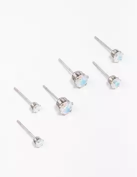 Stainless Steel Cubic Zirconia Stud Earring 3-Pack