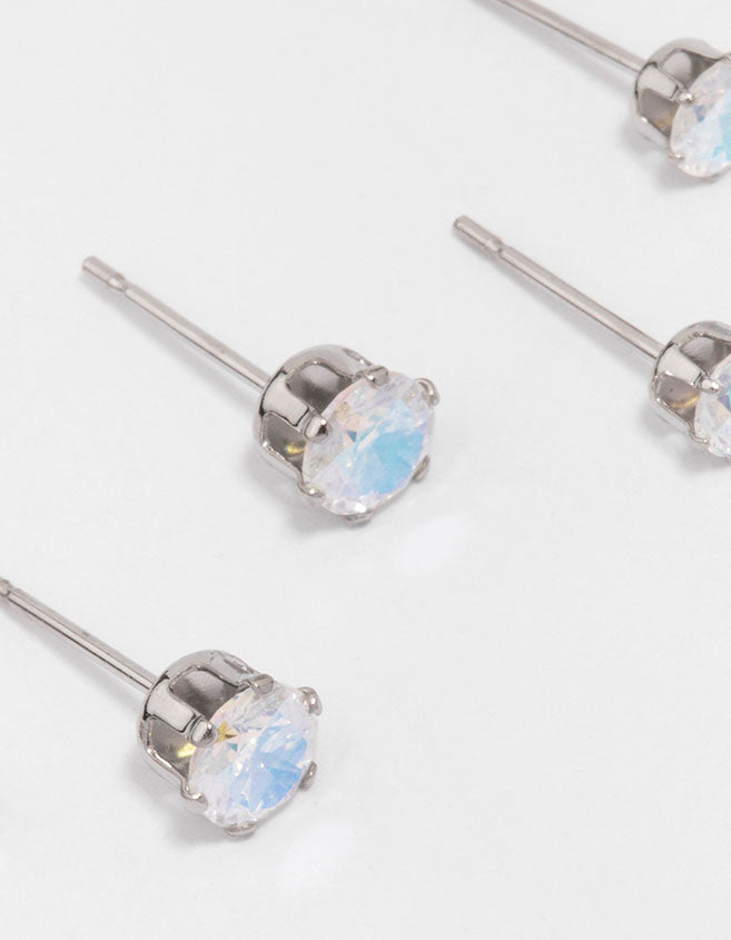 Stainless Steel Cubic Zirconia Stud Earring 3-Pack