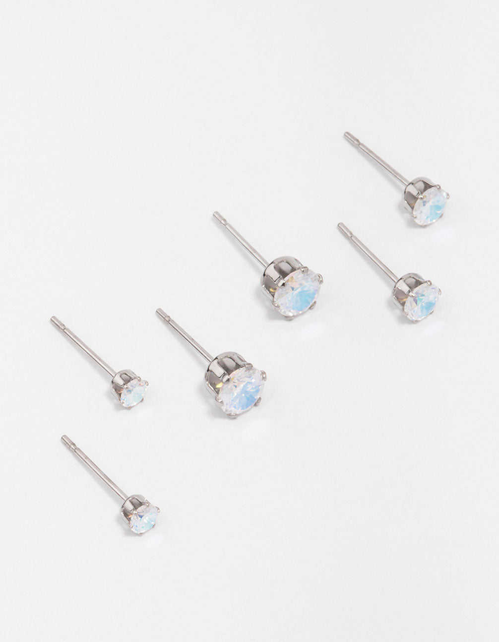 Stainless Steel Cubic Zirconia Stud Earring 3-Pack