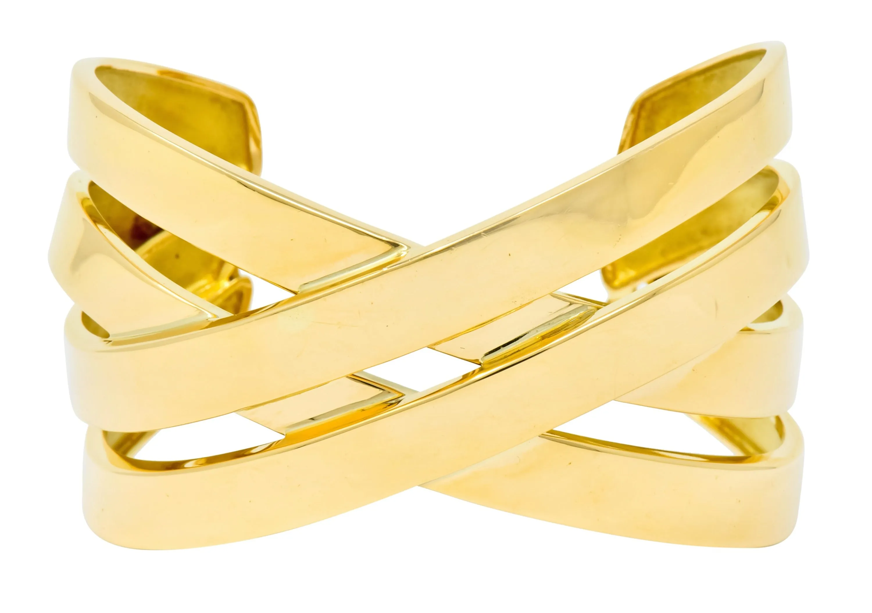 Tiffany & Co. Paloma Picasso French 18 Karat Yellow Gold Criss Cross Cuff Bracelet