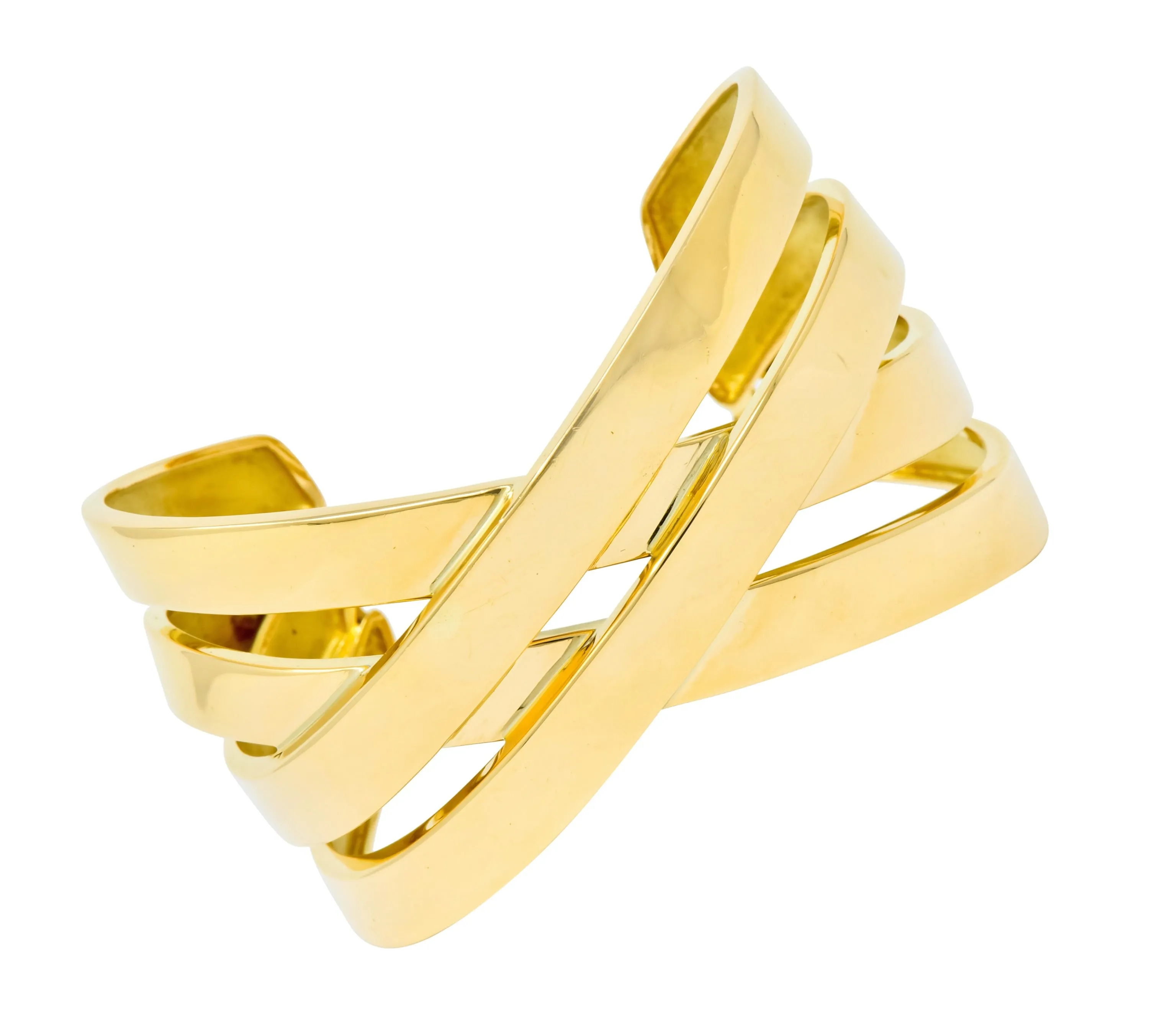 Tiffany & Co. Paloma Picasso French 18 Karat Yellow Gold Criss Cross Cuff Bracelet